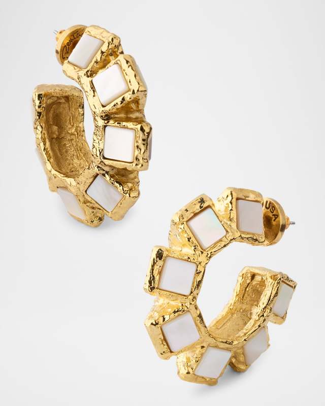 Square Stone Hoop Earrings